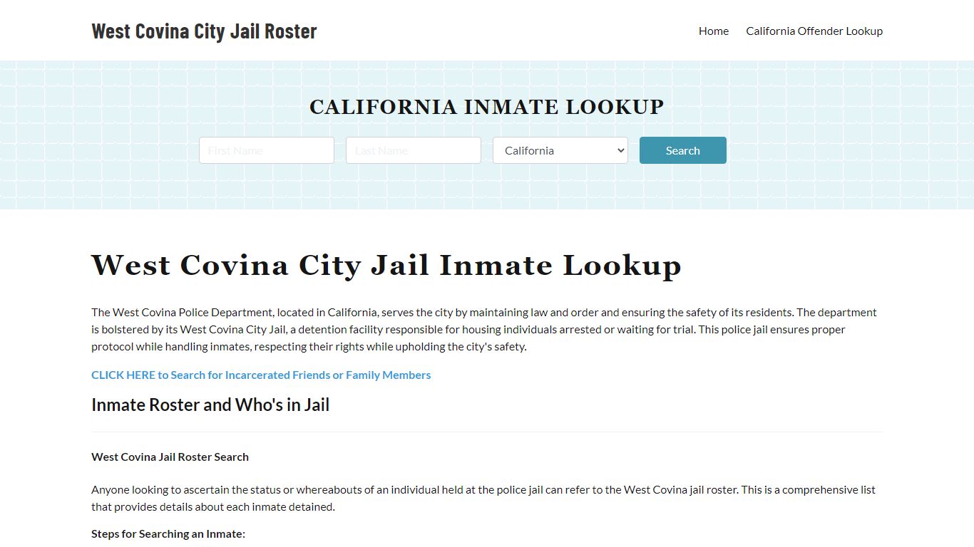 West Covina Police Department & City Jail, CA Inmate Roster, Arrests ...