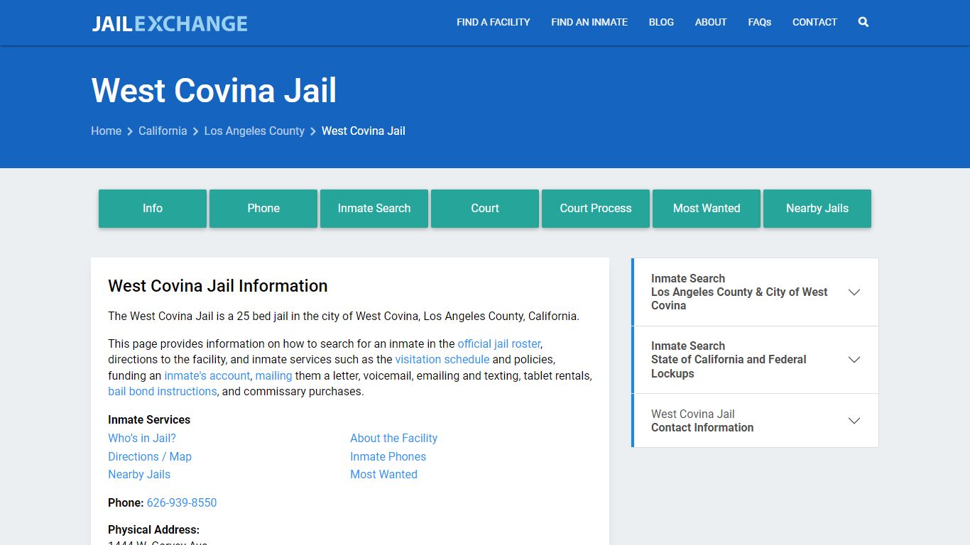 West Covina Jail, CA Inmate Search, Information